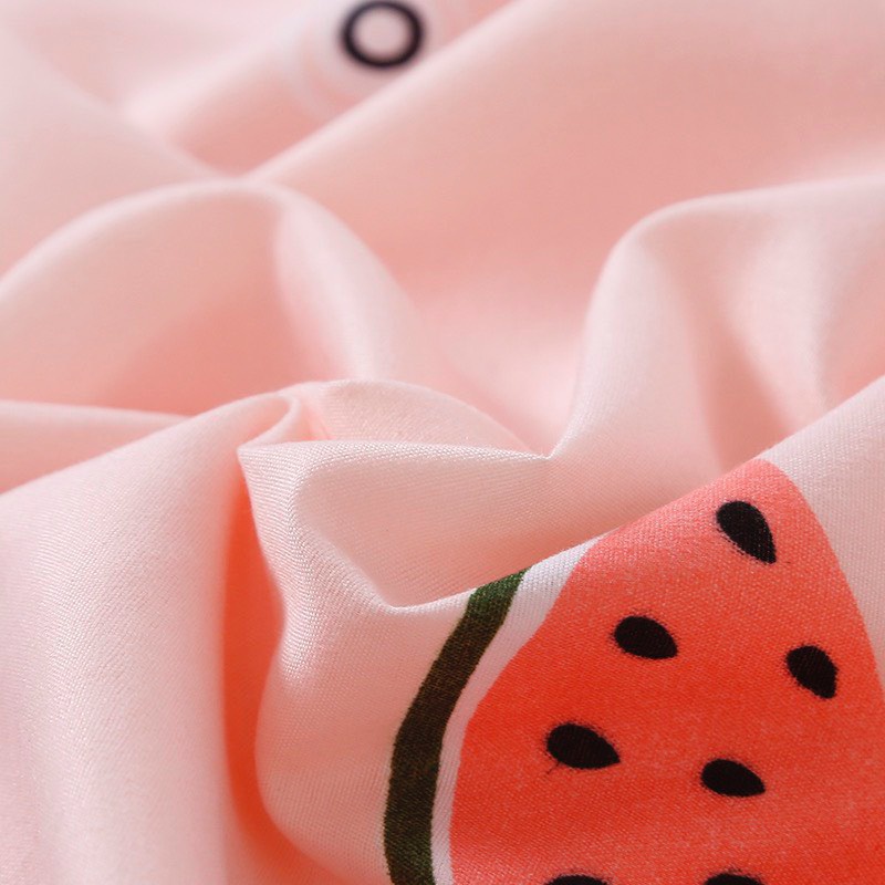 Bộ chăn ga gối Cotton poly M2T bedding gồm vỏ chăn mền, drap ga giường và 2 vỏ gối nằm - PL Dưa hấu hồng