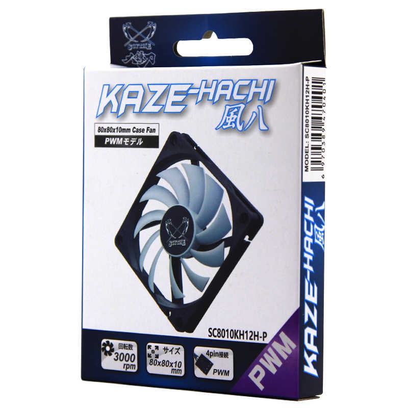 Quạt tản nhiệt fancase 8cm Scythe KAZE-HACHI 80mm - Slim fan mỏng 10mm, tốc 3000rpm, điều tốc PWM, hiệu năng cao