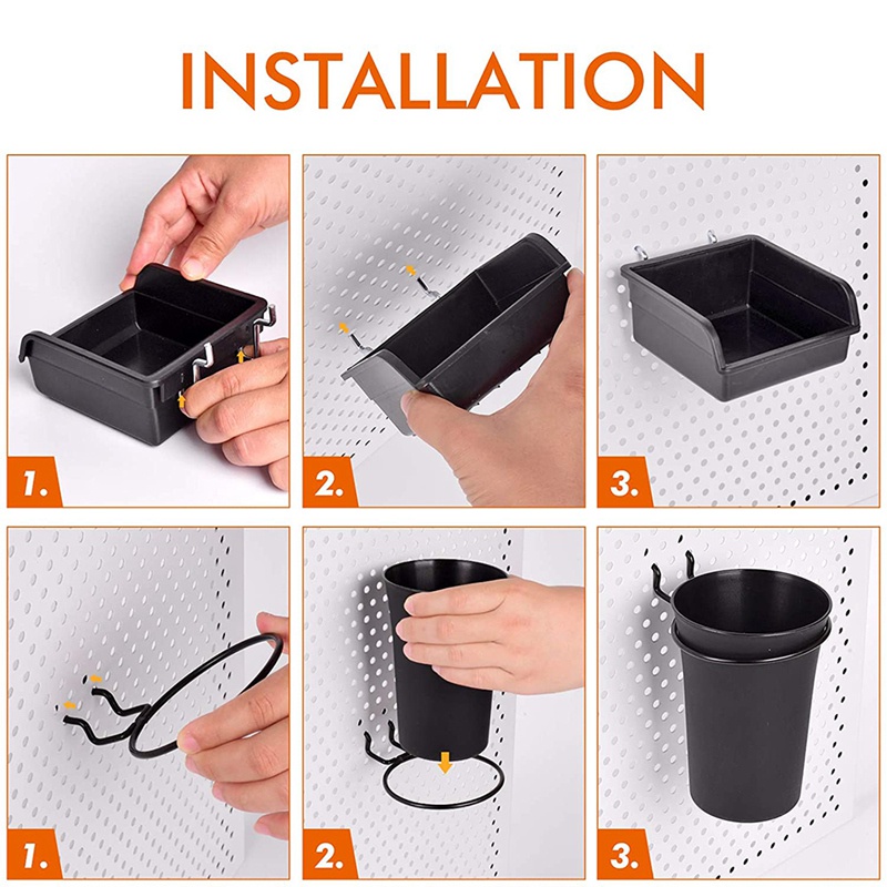 Pegboard Bins Peg Board Cups with Hooks &amp; Loops 12 Pack.Phụ kiện tổ chức phân loại.Tools Bộ hệ thống sắp xếp lưu trữ
