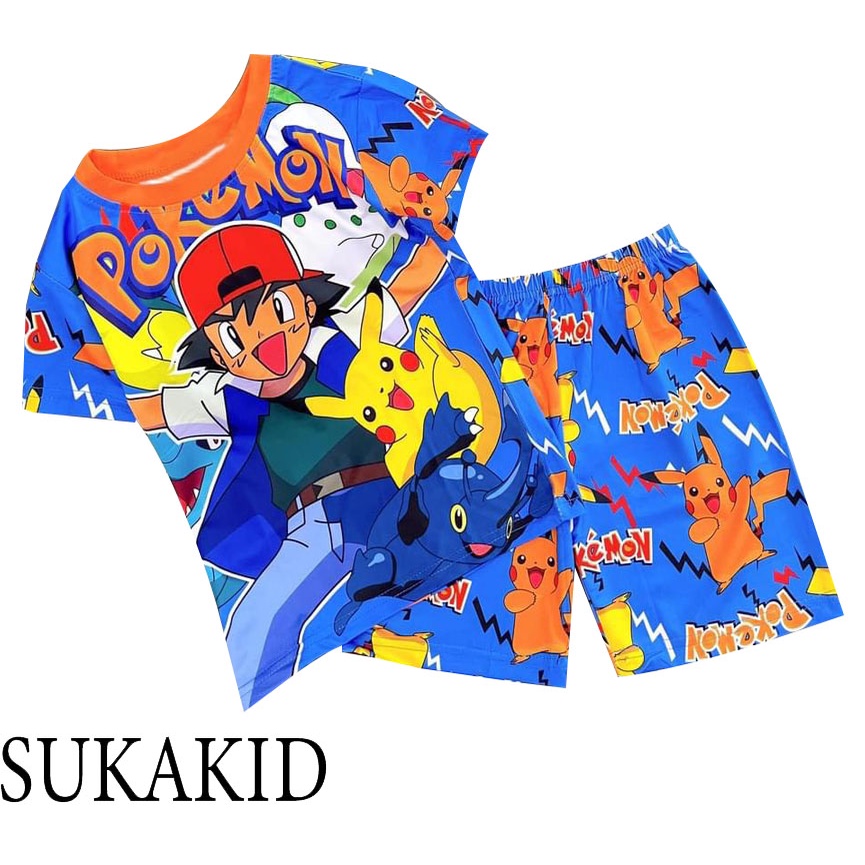 Đồ bé trai in chuyển nhiệt 3D chất liệu thoáng co giãn 4 chiếc xe,Among.pikachu cho bé từ 6kg đến 40kg.TN02.