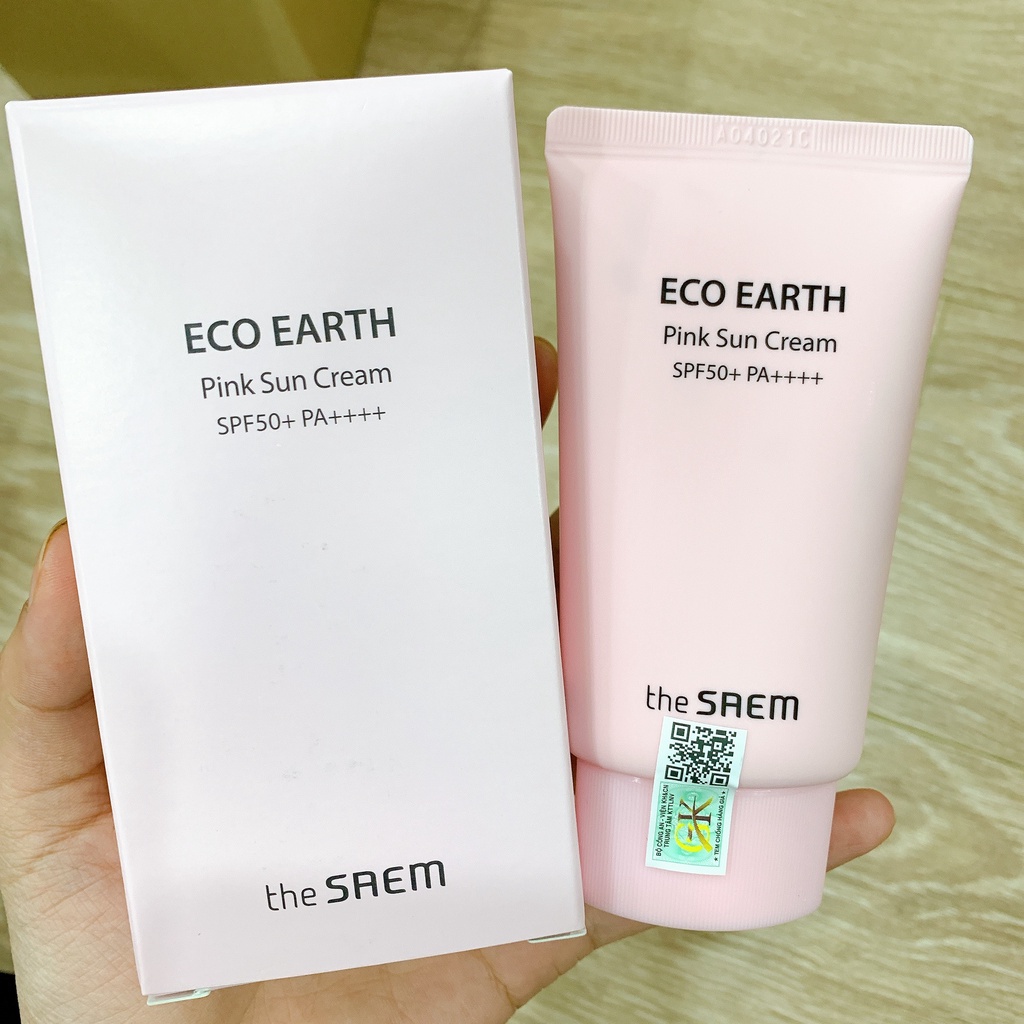 Kem chống nắng giúp da sáng hồng tự nhiên The Saem Eco Earth Power Pink Sun Cream SPF50+/PA++++ 50ML