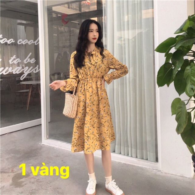 FREESHIP Đầm hoa nhí / váy hoa nhí ulzzang dài cổ nơ quảng châu (ảnh thật cuối)