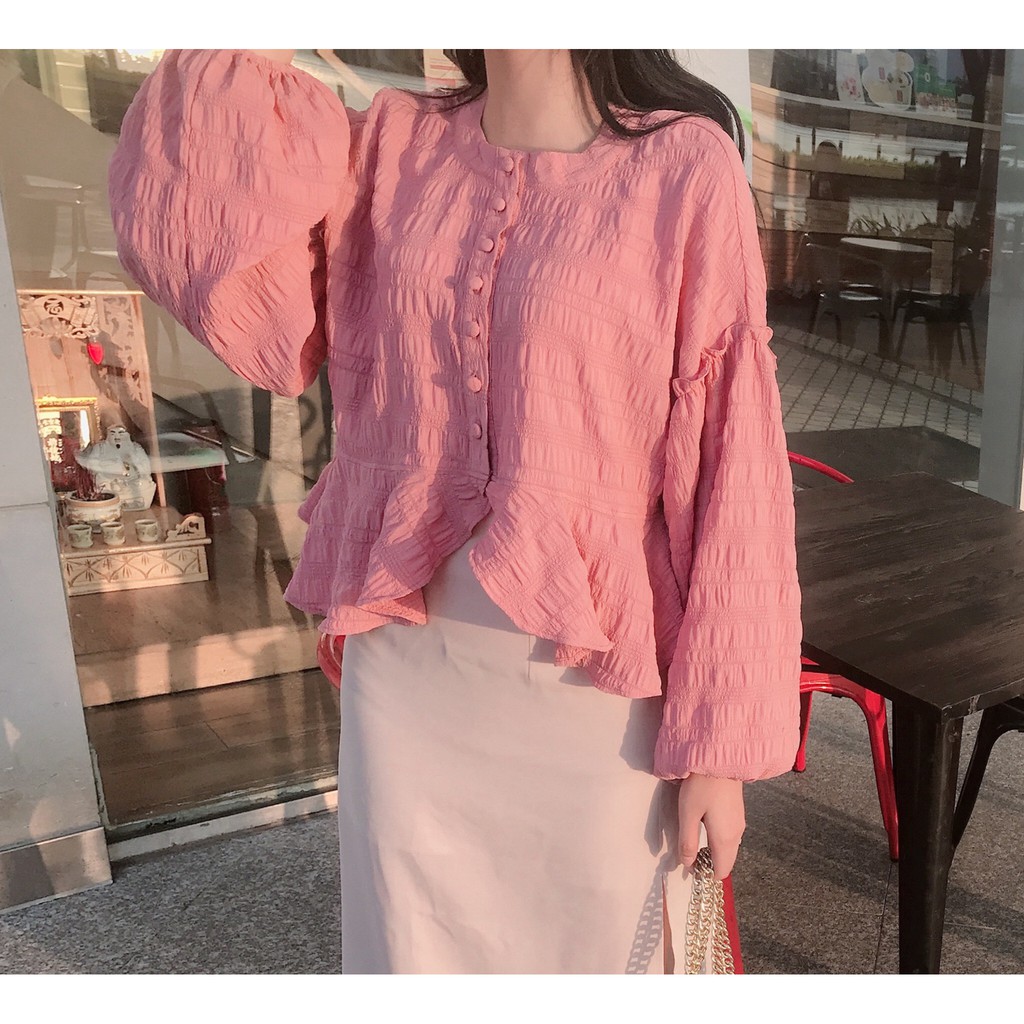 Set áo kiểu nhún bèo chân váy xẻ tà siêu xinh SE328