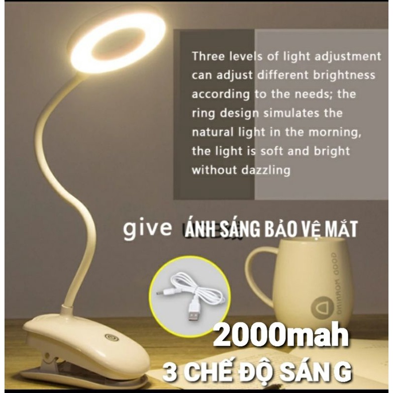Đèn kẹp bàn học tích điện 8W chống cận- Đèn bàn học cảm ứng 3 chế độ pin 2000mAh bảo vệ mắt