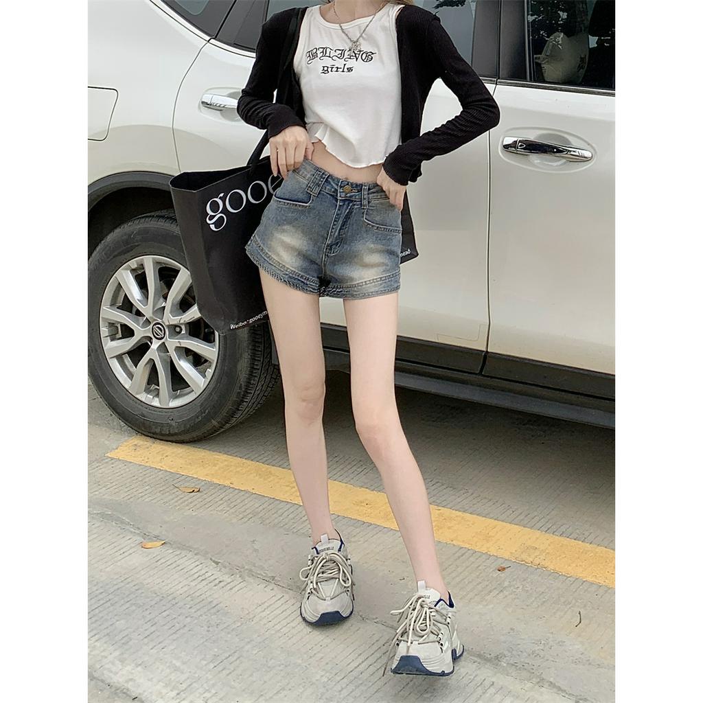 Quần Short jeans Lưng Cao Phong Cách retro Cho Nữ