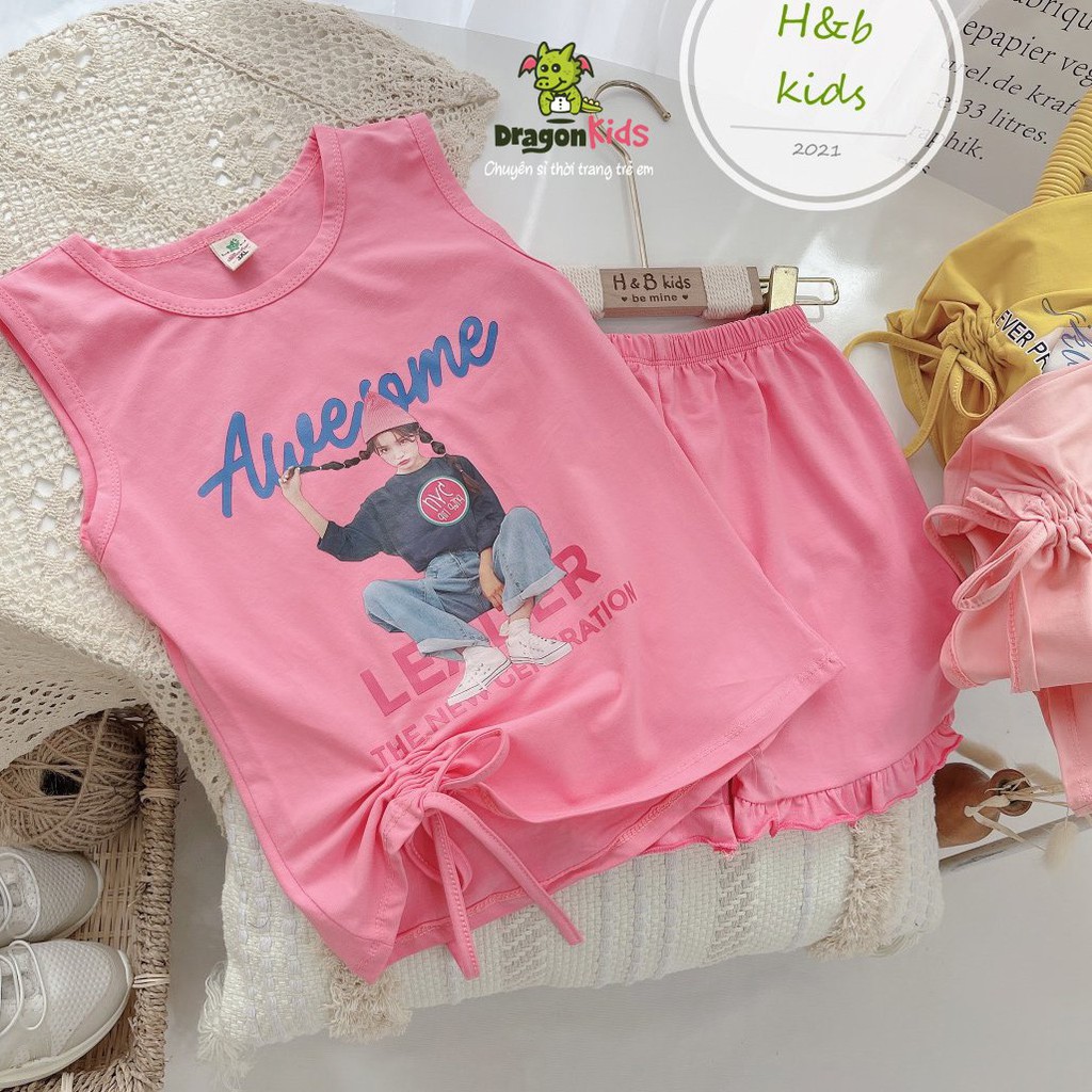 Đồ bộ bé gái dây rút thắt nơ chất cotton Quảng Châu siêu đẹp DragonKids