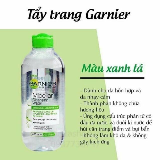 NƯỚC TẨY TRANG/ Nước tẩy trang cao cấp Garnier Micellar Cleansing Water [tay trang]