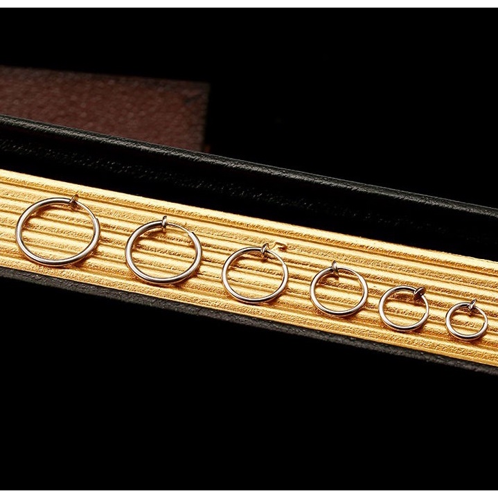 Khuyên tai tròn dạng kẹp KC nam nữ Punstore màu bạc đen đơn giản đẹp  - HT Kẹp KC