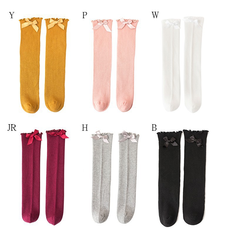Vớ cotton cổ cao giữ ấm phối nơ dễ thương cho bé gái