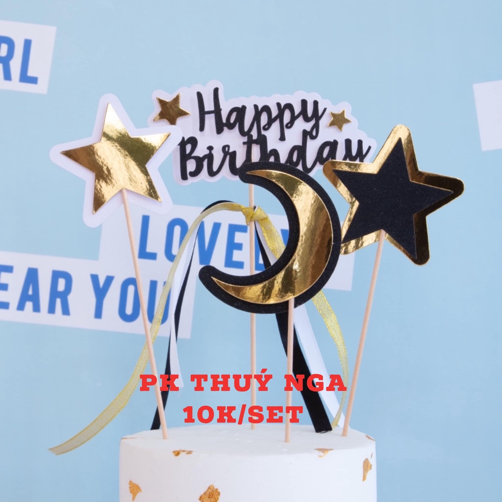 5 SET CẮM TRĂNG SAO HPBD TRANG TRÍ BÁNH KEM