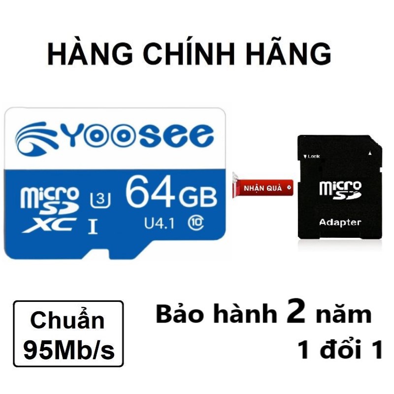 Thẻ nhớ 64GB 32GB YOOSEE Class 10, Thẻ nhớ Yoosee camera IP wifi, Điện thoại, loa đài - Bảo hành 5 năm 1 đổi 1