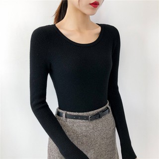 [Hàng sẵn] Áo len nữ mỏng cổ tròn trơn basic form ôm body - hàng QC