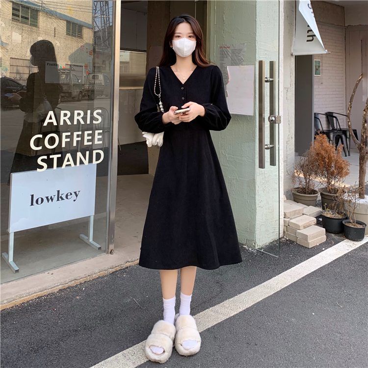 Đầm cổ chữ V thắt nơ eo thời trang nữ tính