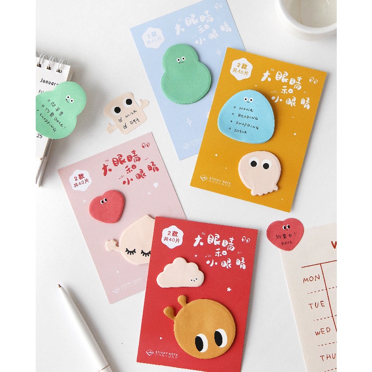 Set sticky note hoạt hình Lovers, nhiều màu pastel, cắt hình thù ngộ nghĩnh cực dễ thương - set 2 mẫu