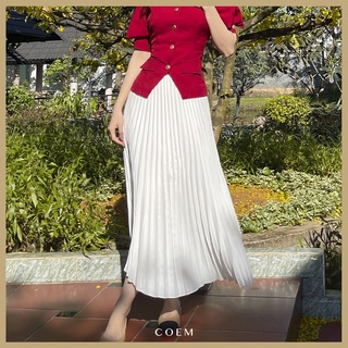 COEM | Chân Váy Xếp Ly Cánh Quạt Cao Cấp, Suông Dài Xòe Rộng Siêu Xinh Chất Vải Lụa Nhật 2 Lớp Mền Mại - LY SKIRT TRẮNG