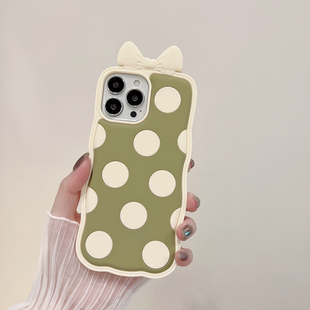 Ốp Điện Thoại Silicon Mềm Chống Sốc Họa Tiết Chấm Bi Và Nơ Hoạt Hình Cho iPhone 6 7 8Plus X XSMAX XR 11 12 13promax