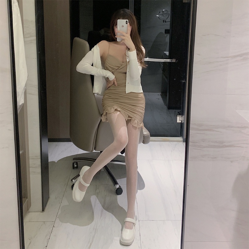 XIXI Quần Tất Lụa Màu Trơn Họa Tiết Chấm Bi Phong Cách Harajuku Cho Nữ