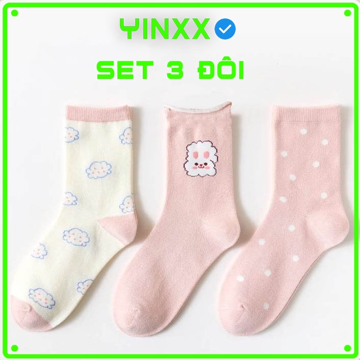 Tất cổ cao phong cách Hàn Quốc dễ thương, set 3 đôi vớ cao cute Yinxx TV02