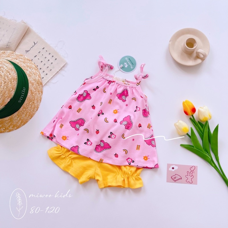 Đồ bộ 2 dây mặc nhà mát mẻ chất thun mềm mại dể thương cho bé gái