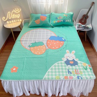 Set chiếu cao su non latex 5d [ SIÊU ÊM - SIÊU MÁT ] mặt vải thun lạnh , chun cài 4 góc dâu xanh