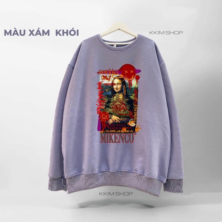 Áo Nỉ SWEATER MIKENCO MONA LISA AR TECHNOLOGY, Áo Nỉ Dài Tay Form Rộng Oversize Unisex Nam Nữ, Chất Nỉ dày dặn cao cấp
