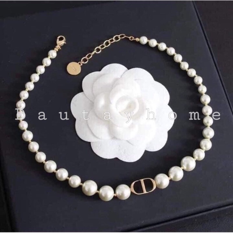 Vòng cổ, dây chuyền, chocker dây ngọc đính tag vàng dập logo khoá CD cao cấp 🍓