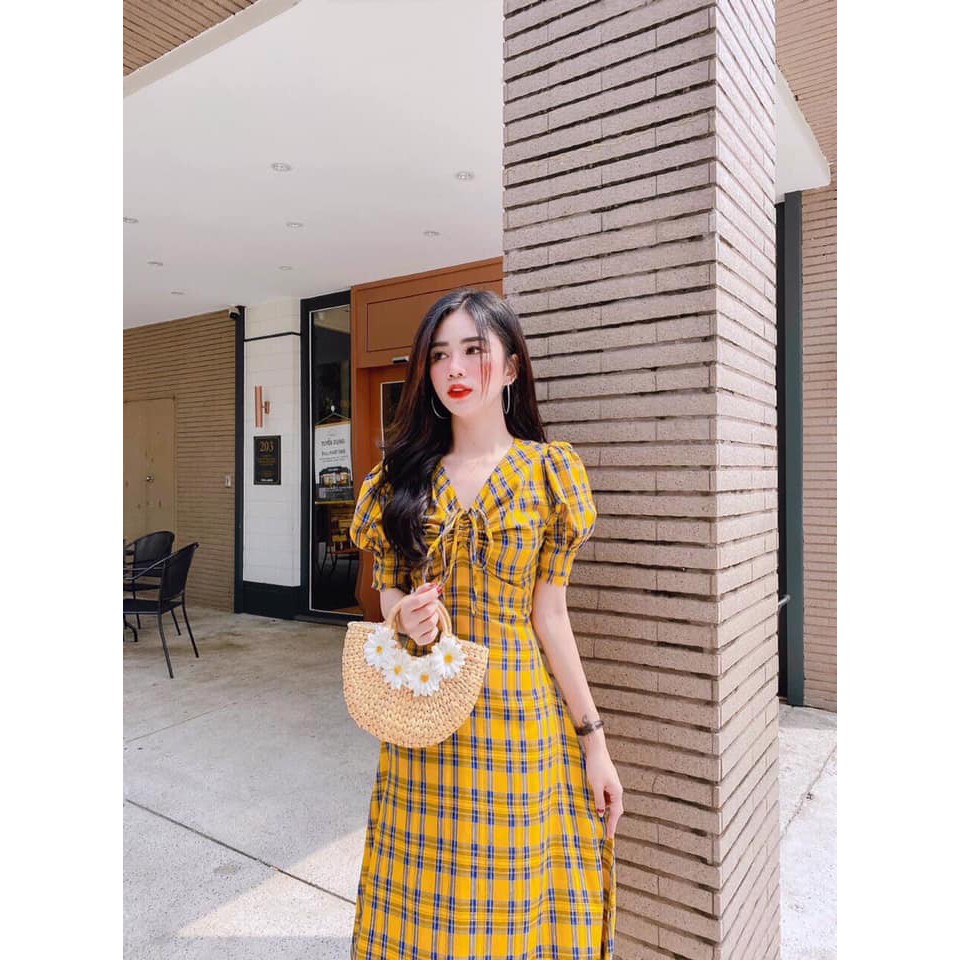 đầm suông sọc caro