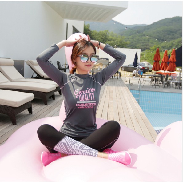 (CÓ SẴN + ảnh thật) Bộ đồ bơi dài tay nữ xám Hàn Quốc - thời trang thể thao bơi lội | BigBuy360 - bigbuy360.vn