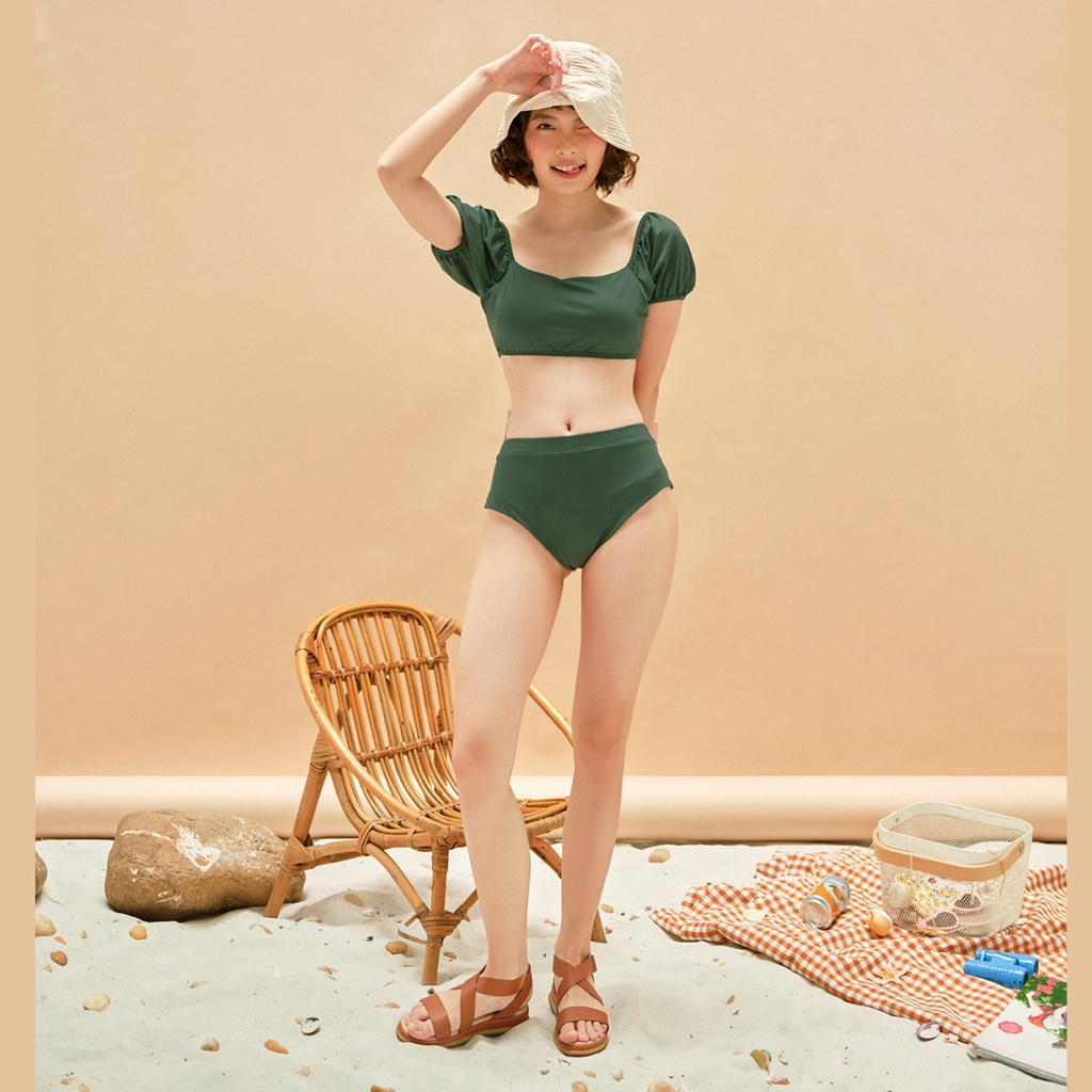 BLEUBIRD Bộ bơi 2 mảnh bikini xanh oliu có tay bồng SWIMWEAR 2 | BigBuy360 - bigbuy360.vn