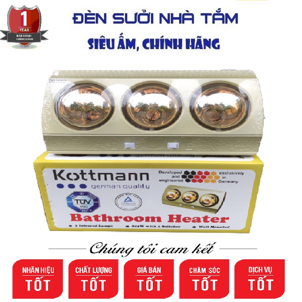 Đèn Sưởi Nhà Tắm Treo Tường 2 Bóng - 3 Bóng