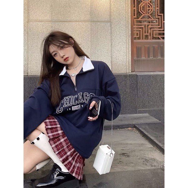 Áo Sweater Nỉ Cổ Khóa Thêu CHICAGO 1994- Nỉ Thun Nam Nữ Dài Tay Cổ Bẻ Chữ In- HOT TỔNG KHO TH | BigBuy360 - bigbuy360.vn