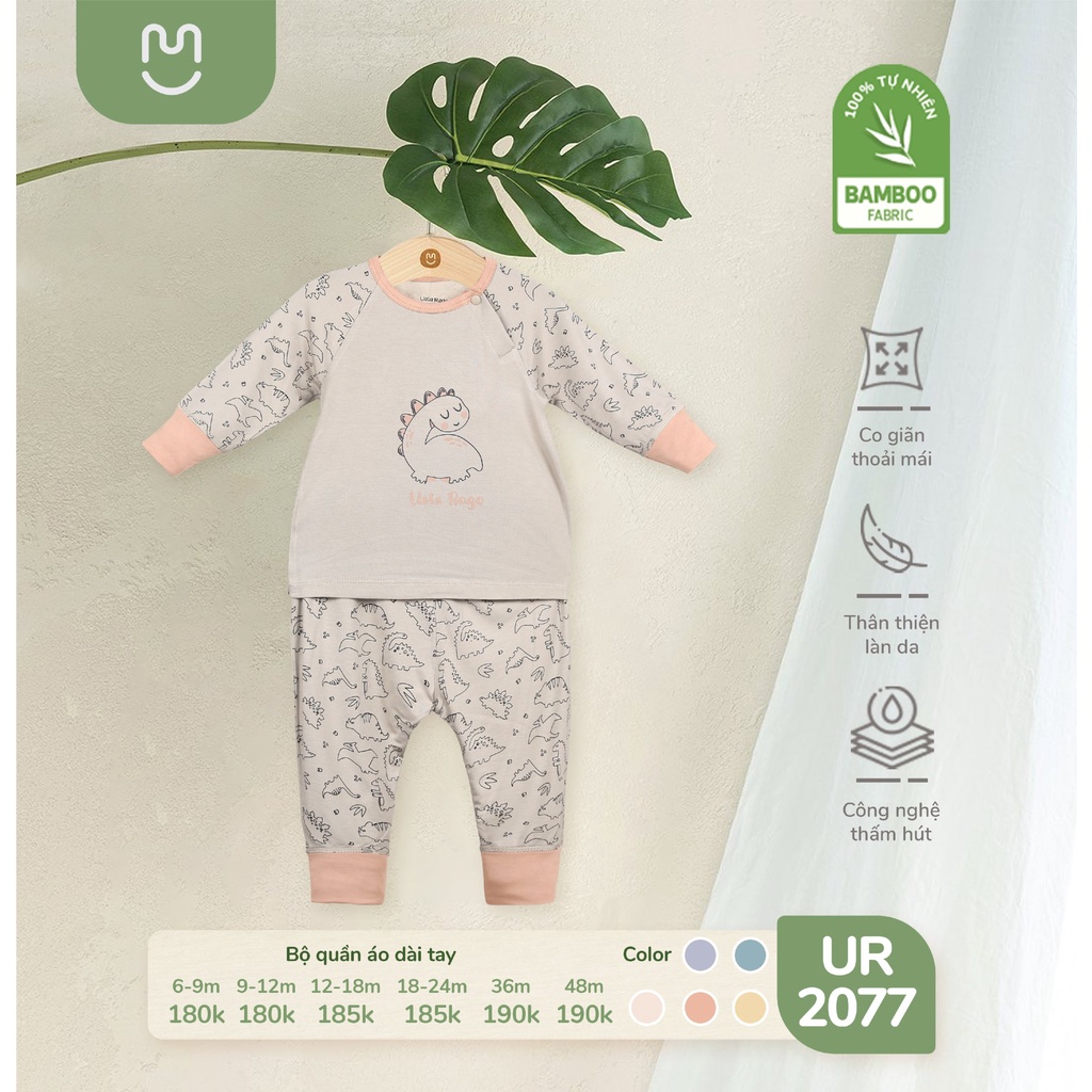 Bộ Uala Rogo chất vải Bamboo dài tay cao cấp mềm mịn thoáng mát thấm hút tốt in thú to cho bé trai bé gái 2077