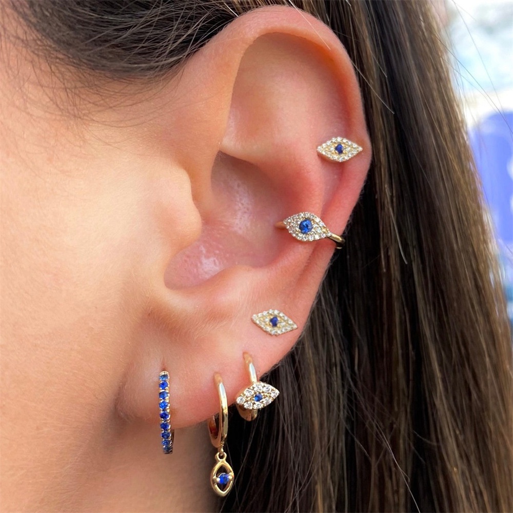 Bông Tai Hình Mắt Quỷ Đính Đá sapphire Phong Cách Âu Mỹ Cổ Điển Thời Trang