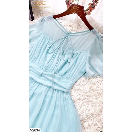 V2634 - váy voan xanh màu xanh