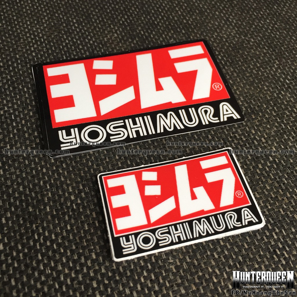 Logo YOSHIMURA[8x5cm] đỏ đen trắng. Hình dán decal siêu dính, chống nước, tem đua trang trí.