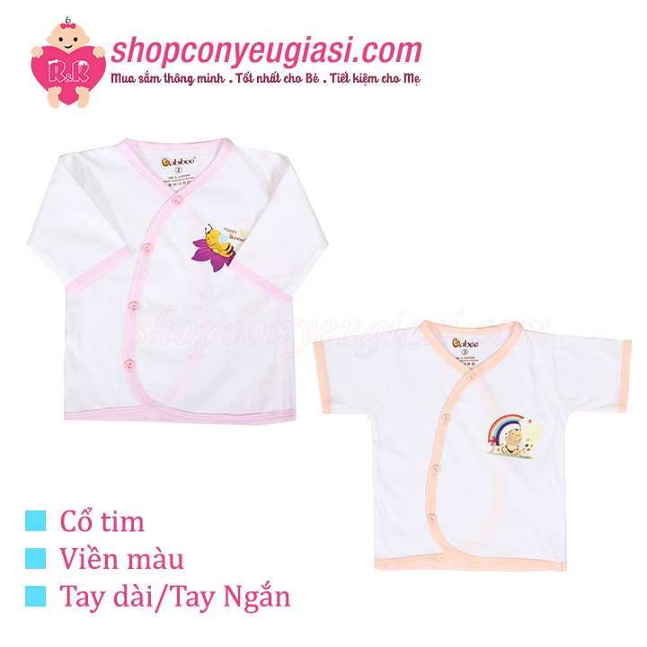 Áo Cổ Tim Viền Màu Babiboo Sơ Sinh Tay Dài/Tay Ngắn - 100% Cotton