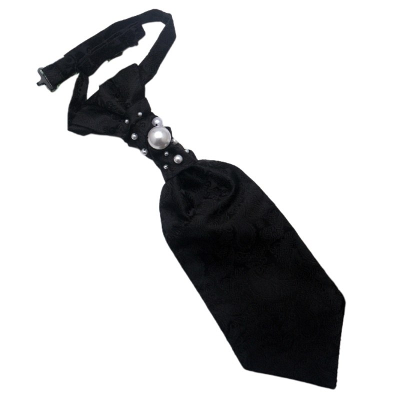 Nơ Cài Cổ Áo Màu Đen Đính Hạt Ngọc Trai Có Thể Điều Chỉnh Phong Cách Gothic Vintage