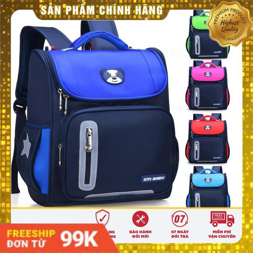 Cặp balo học sinh dáng hộp SM BABY siêu nhẹ ,phản quang ,chống mưa cho bé