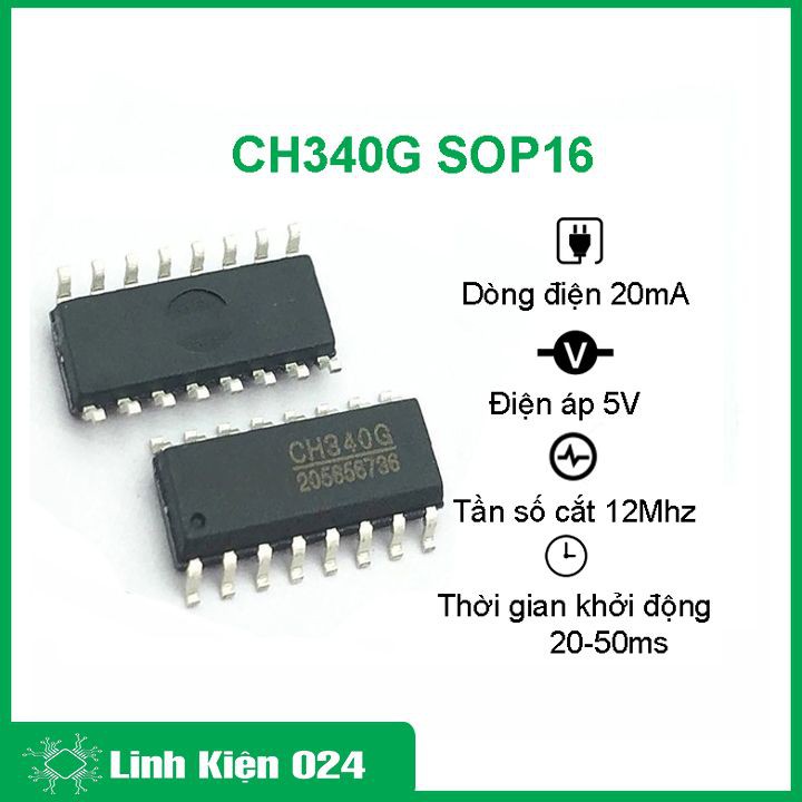 Linh kiện CH340G chân dán SOP16 dùng cho mạch chuyển đổi tín hiệu