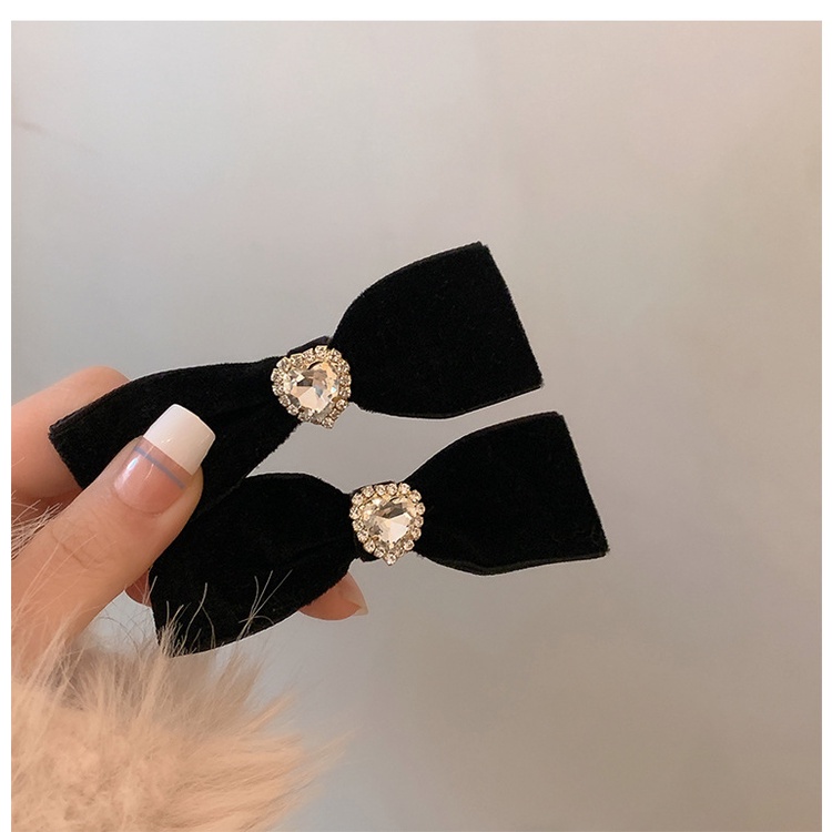 Kẹp tóc nơ nhung đính đá phong cách retro thanh lịch