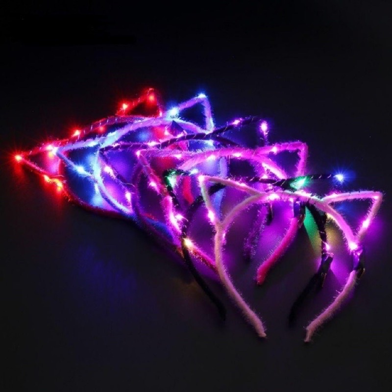 Băng đô tai mèo LED & tóc giả Neon đi Rave Fes EDM