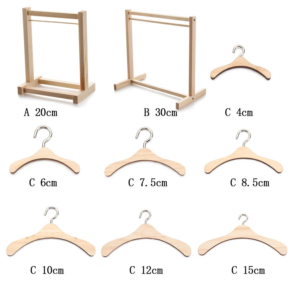 Móc Treo Quần Áo Búp Bê Bằng Gỗ Giá Đỡ