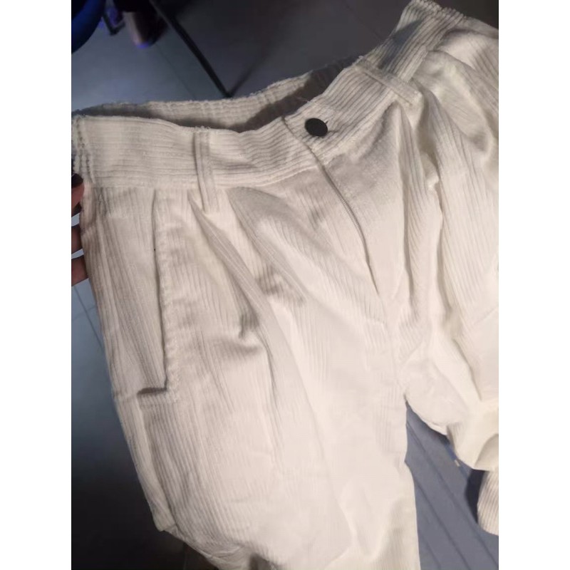 Quần kaki nhung ống rộng oversize Ulzzang unisex màu trắng dày dặn siêu chất 🤎