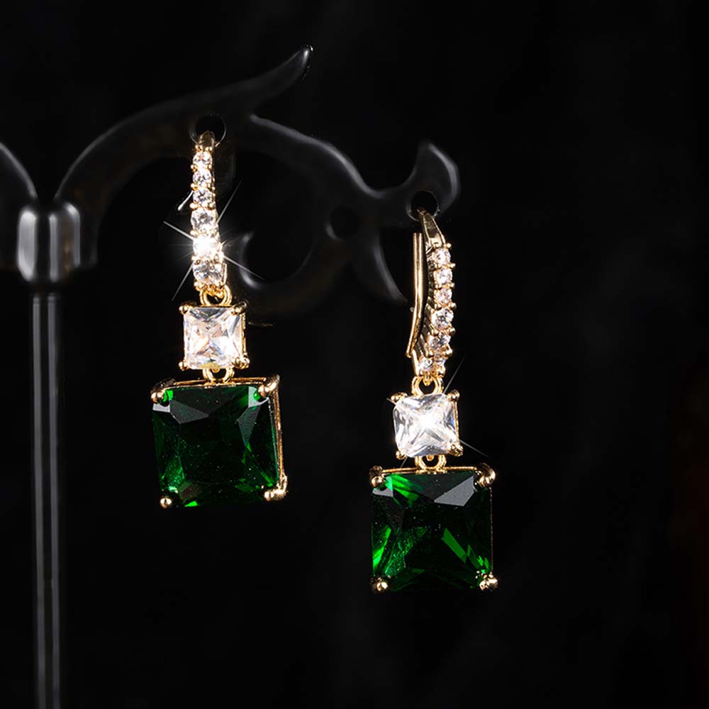 Bông Tai Hình Vuông Màu Xanh Lá Thời Trang Cho Nữ