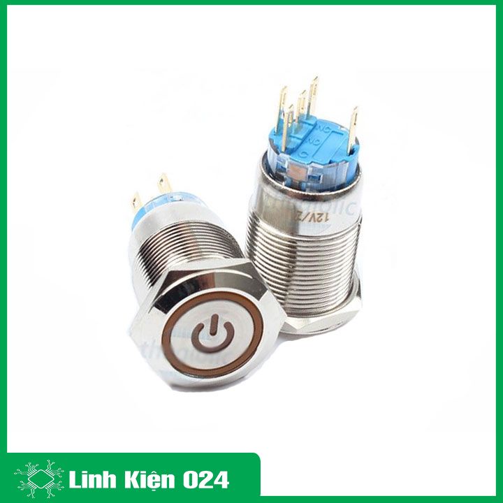 Nút nhấn đề sắt chống nước có đèn báo 24VDC-16mm nhấn nhả