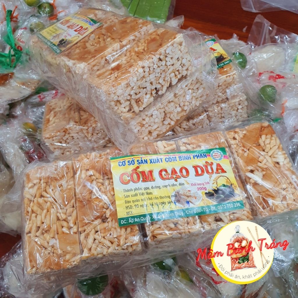 Bánh cốm gạo dừa thủ công đồ ăn vặt bánh cốm 10 gói/bịch - 04100039