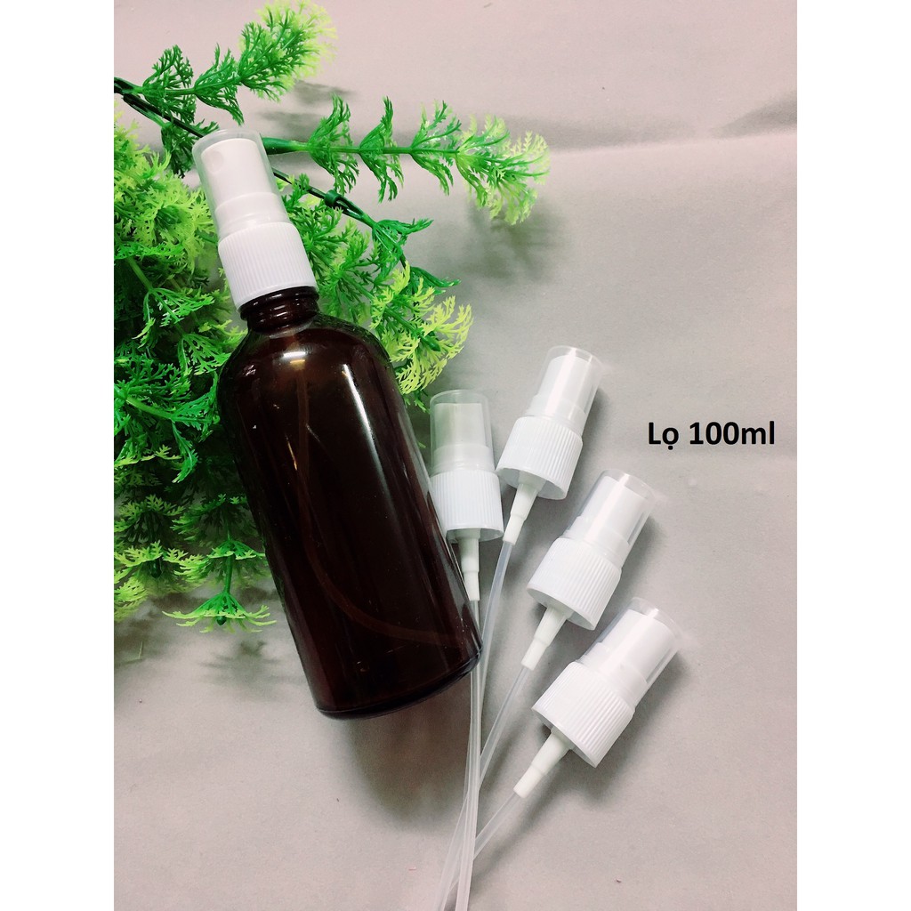 Lọ đựng thủy tinh Nâu nắp xịt trắng 100ml