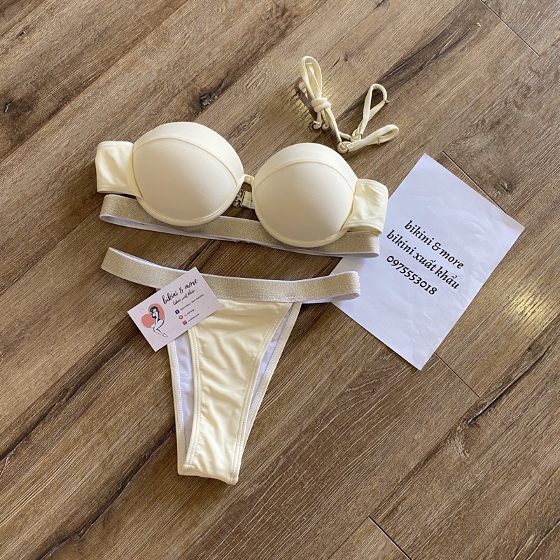 [BKN1340] &lt;ÂU&gt; SET BIKINI TRẮNG NGÀ VIỀN NHŨ (CÓ GỌNG)
