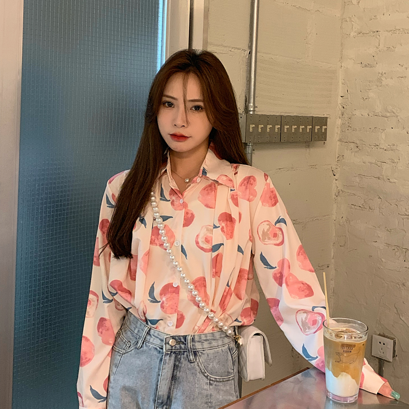 SUXI Áo Sơ Mi Voan Tay Dài In Họa Tiết Độc Đáo Phong Cách Retro Hợp Thời Trang