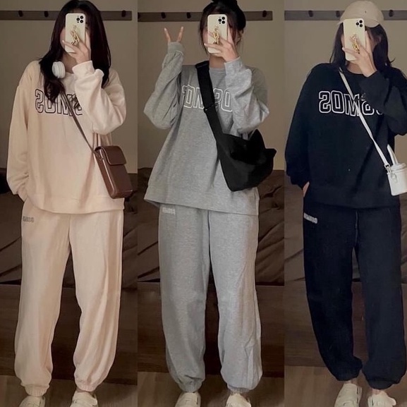 Set Nỉ Cosmos PEONYB Unisex Bộ Nỉ Quần Ống Boom Áo Dài Tay Hoodie Form Rộng Nam Nữ Ulzzang